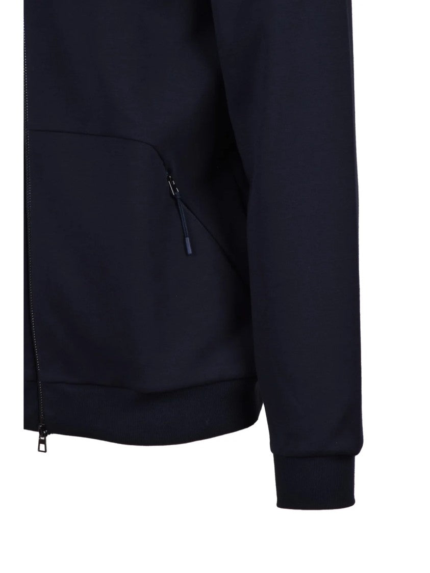Ea7 Emporio Armani Blue Cotton Polyester Elastane Zip Sweatshirt