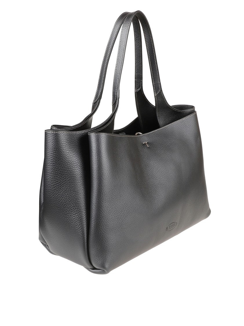Tod's Textured Black Leather Tote Bag With Embossed Branding