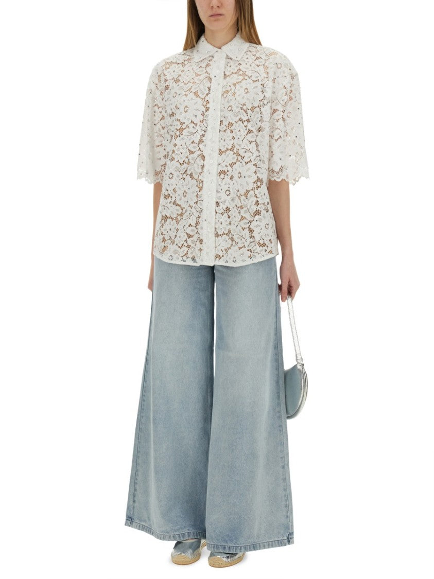 Michael Michael Kors White Lace Shirt With Delicate Floral Pattern