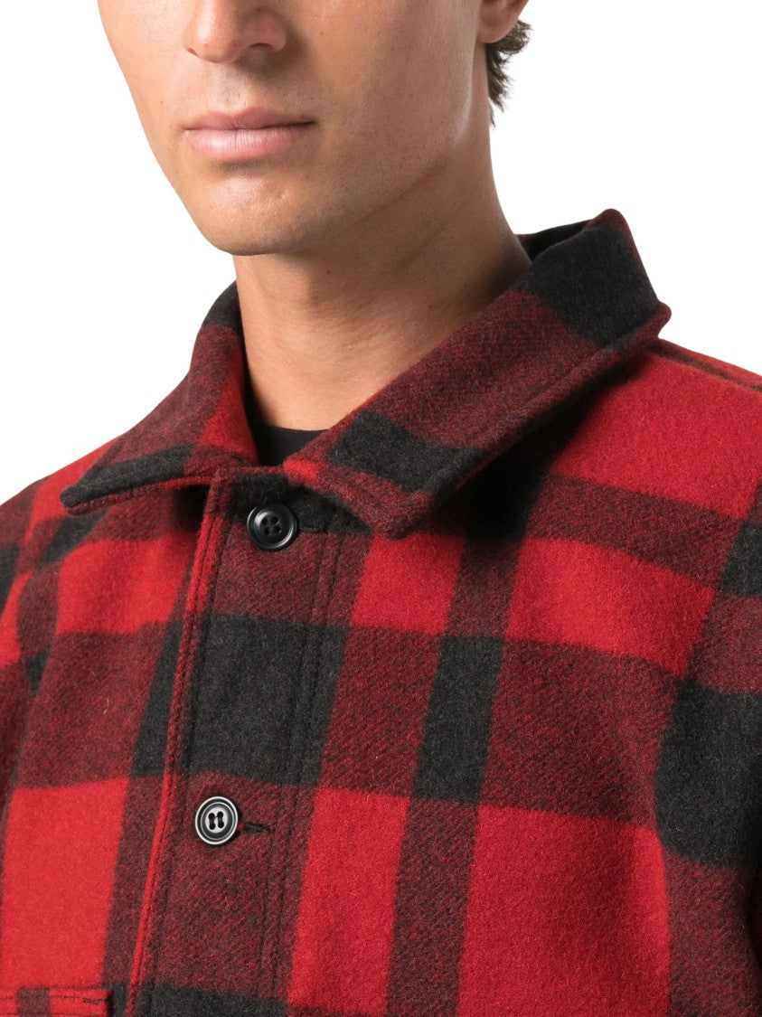 Filson Mackinaw Plaid Buttoned Shirt Jacket With Structured Collar And Flap Pockets