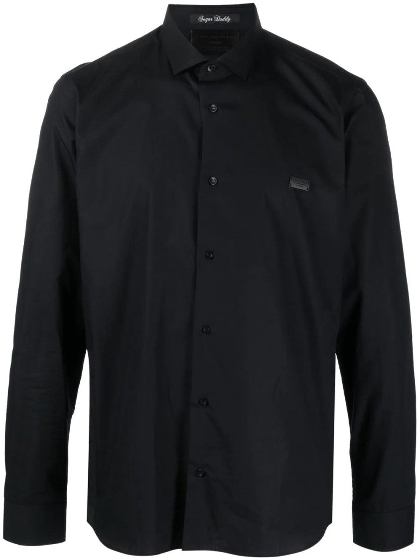 Philipp Plein Long Sleeve Black Shirt With Classic Collar