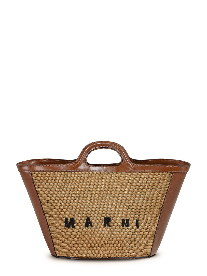Marni Trapezoidal Structured Bag With Woven Natural Fiber Panels