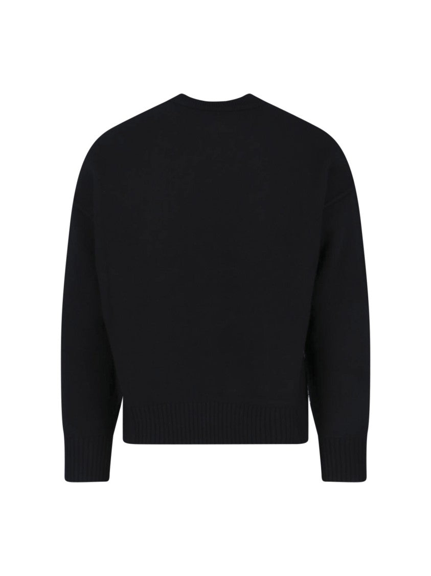 Ami Paris Dropped Shoulder Black Wool Sweater With Contrast Logo