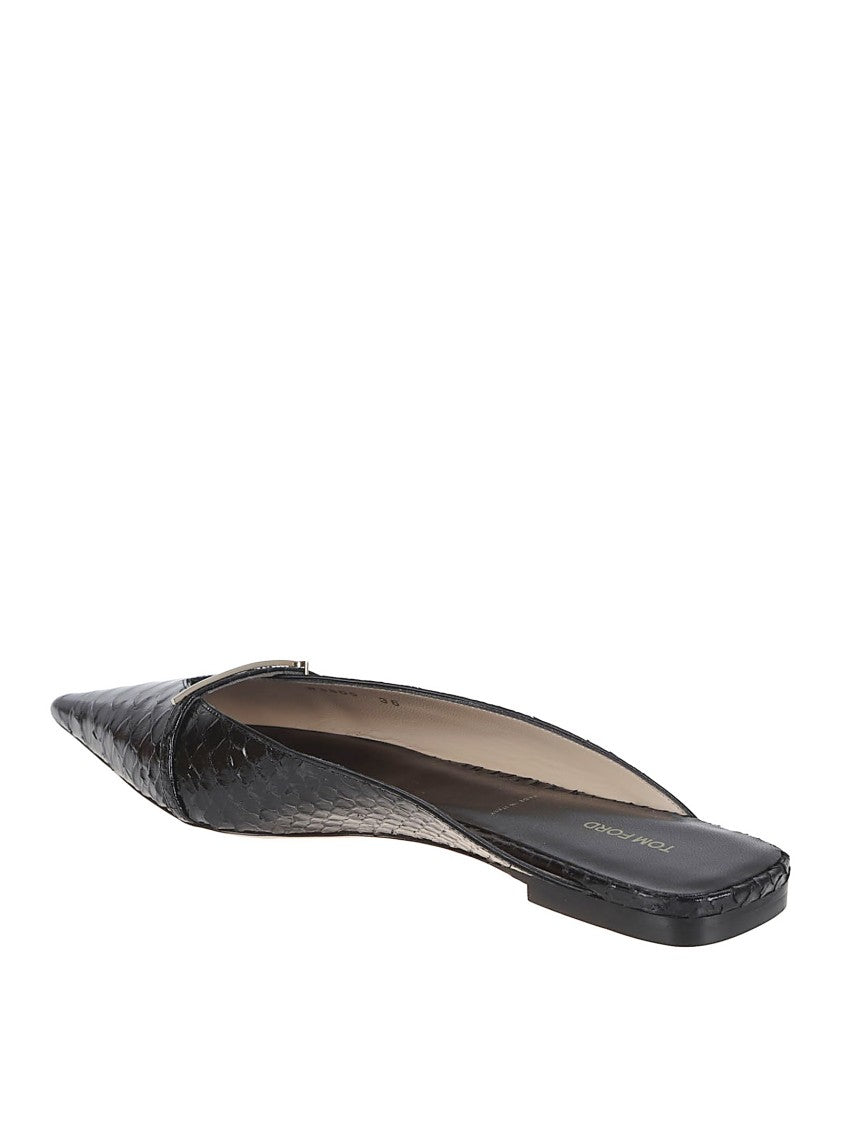 Tom Ford Pointed Toe Textured Leather Sandals With Signature T Hardware