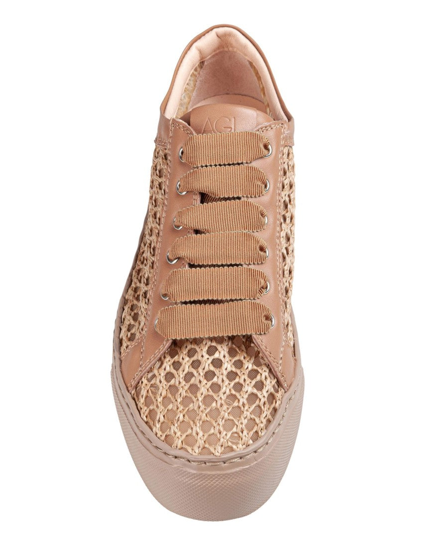 Agl Metra Perforated Fabric Sneakers In Cognac Color
