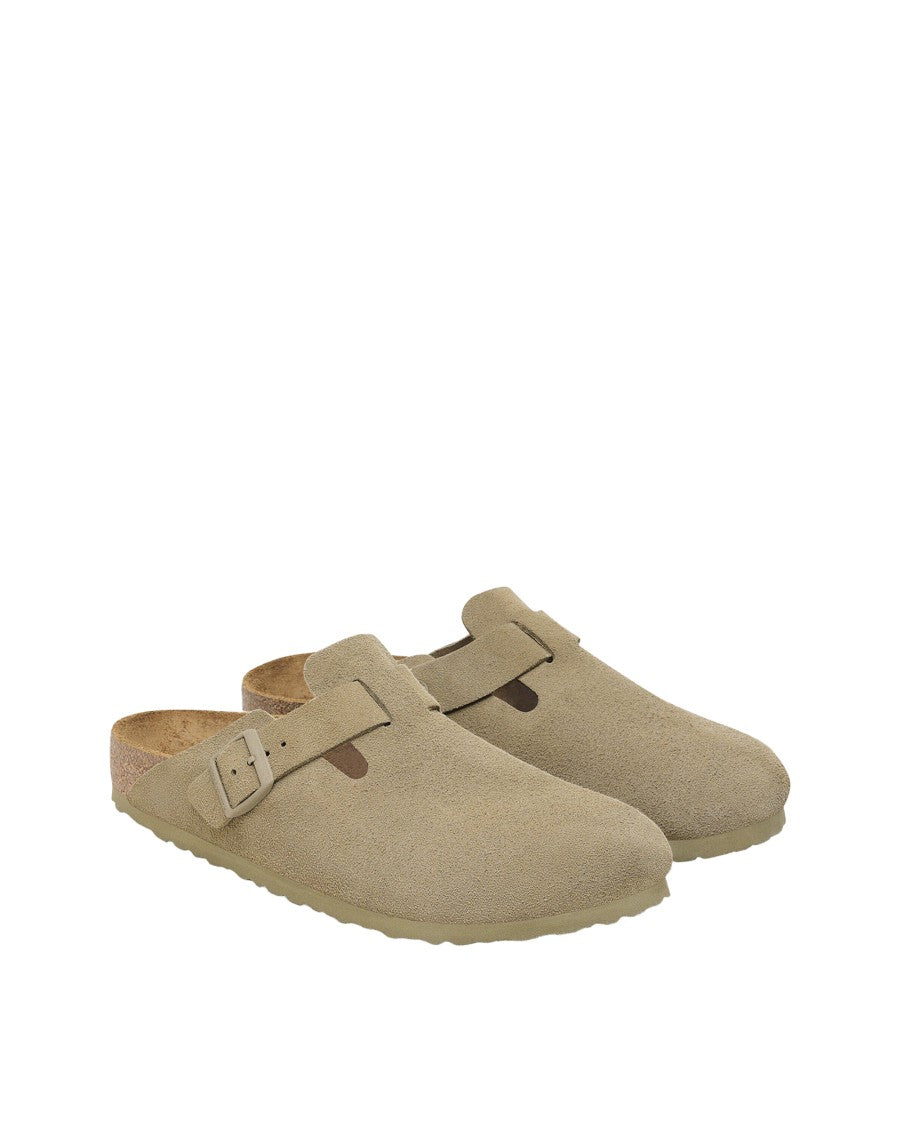 Birkenstock Khaki Boston Waxed Suede Mules