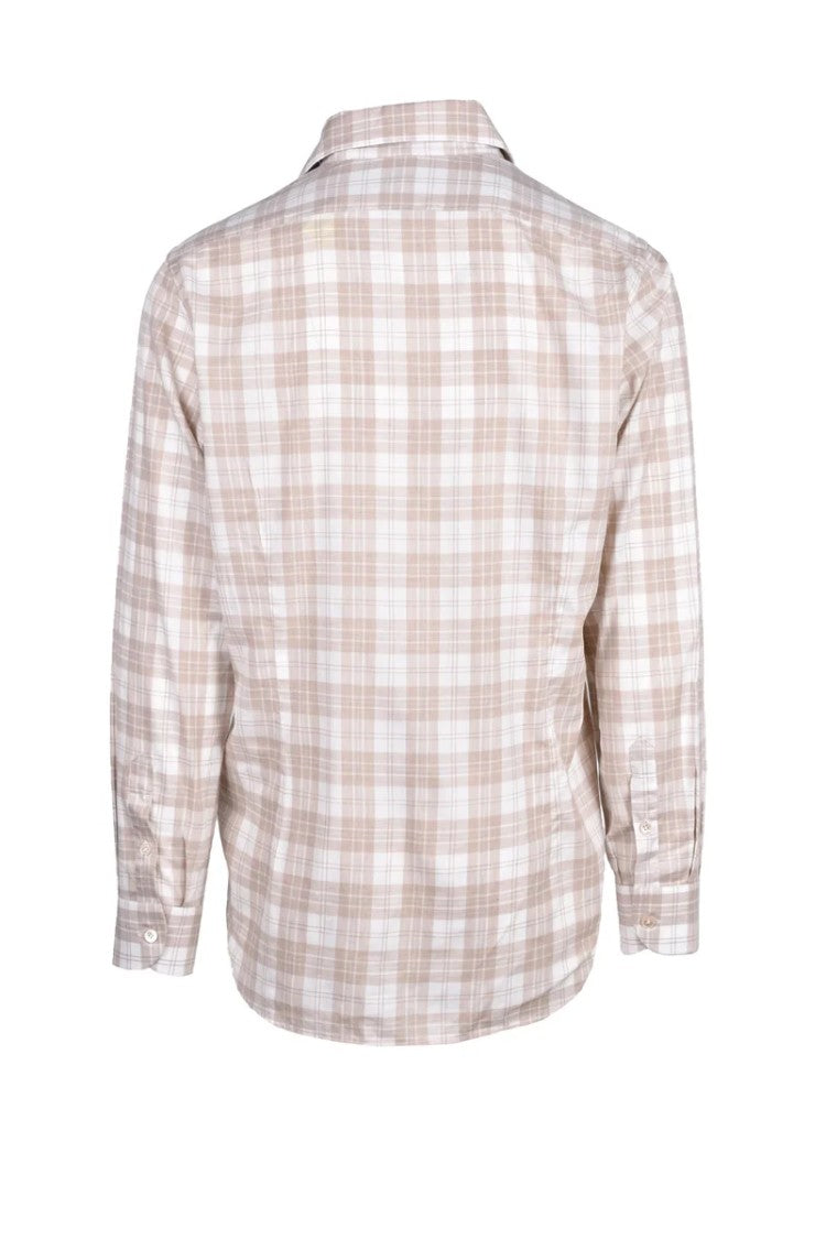 Eleventy Beige And White Checkered Cotton Shirt
