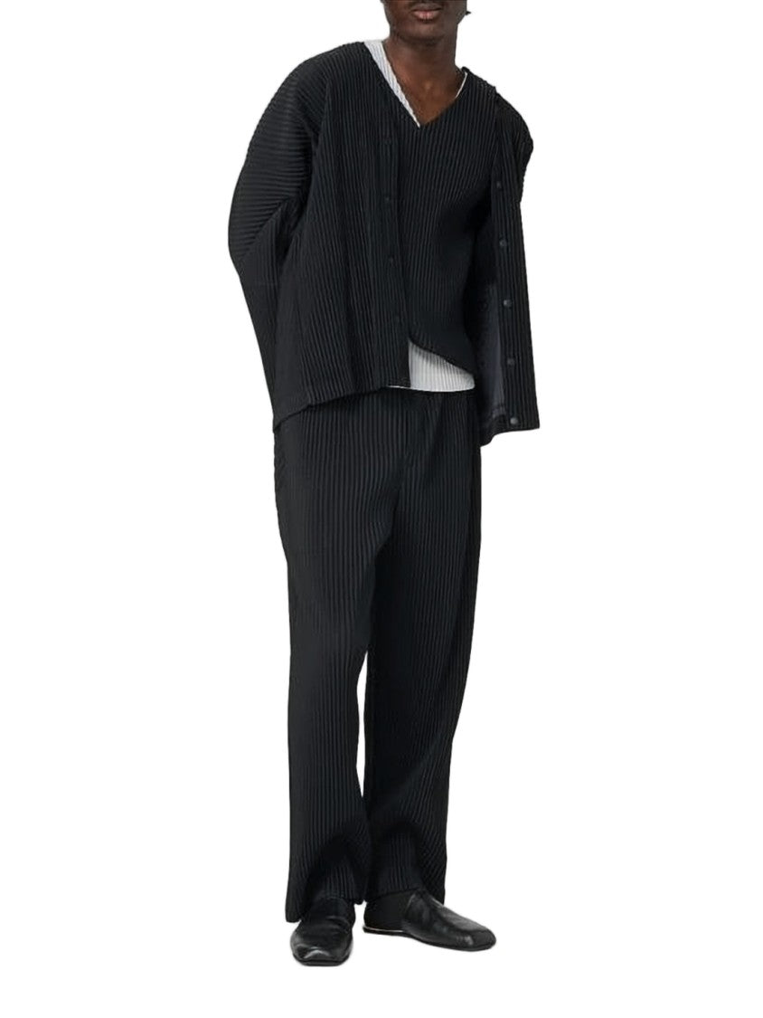 Homme Plissé Issey Miyake Deep V-Neck Black Pleated Knit Vest