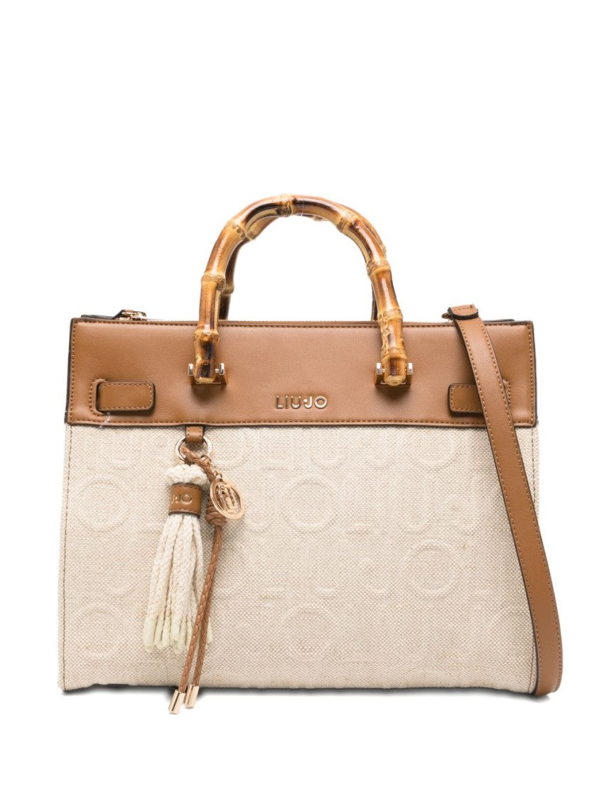 Liu Jo Textured Beige Handbag With Bamboo-Style Handles