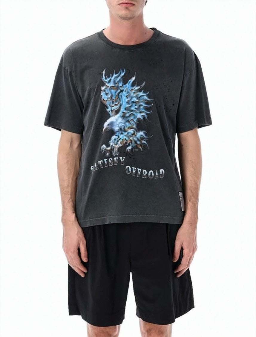 Satisfy Distressed Graphic Tee With Bold Blue Lion Design