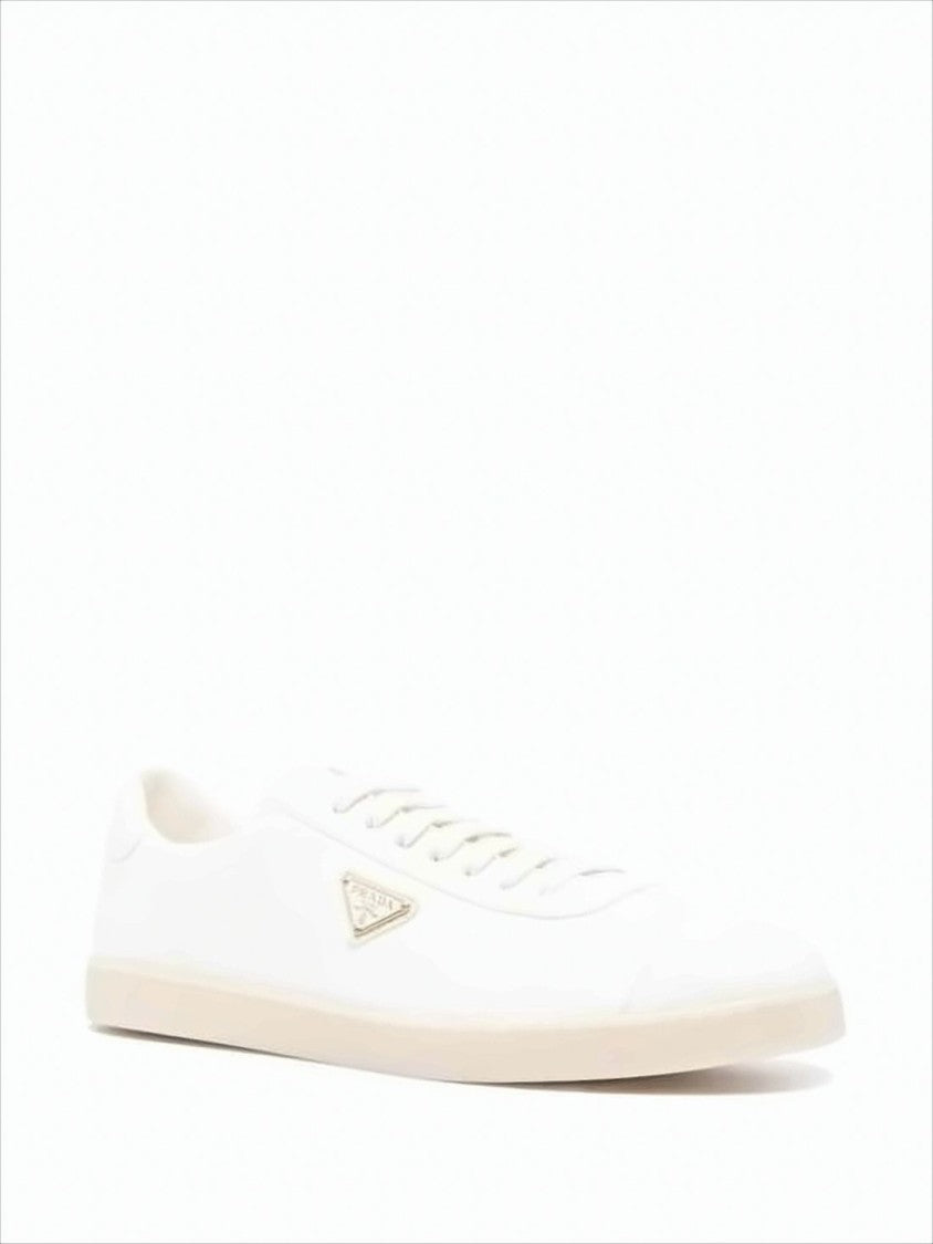 Prada Low-Top Leather Sneakers With Triangular Logo Accents