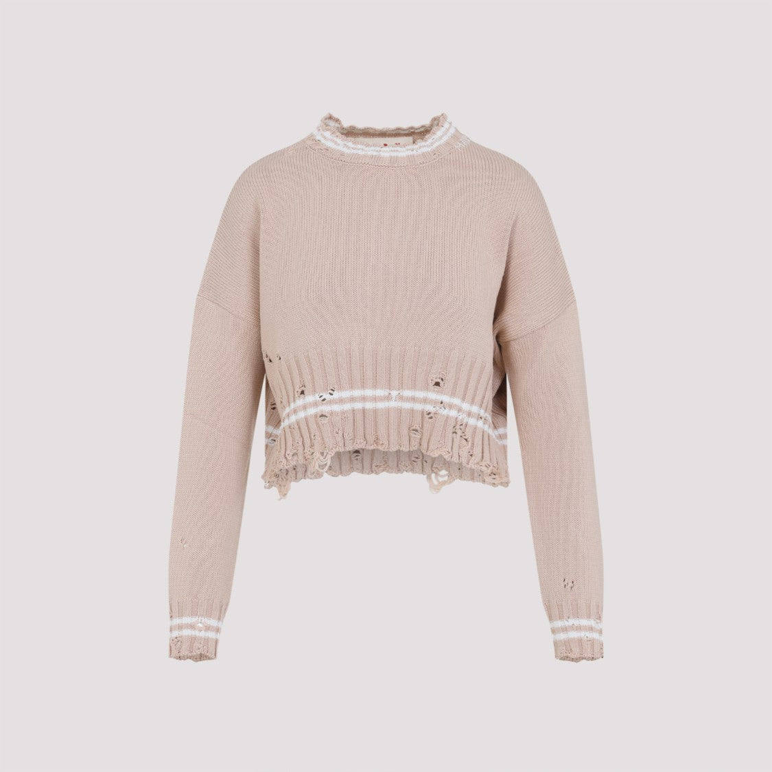 Marni Round Neck Beige Cotton Pullover
