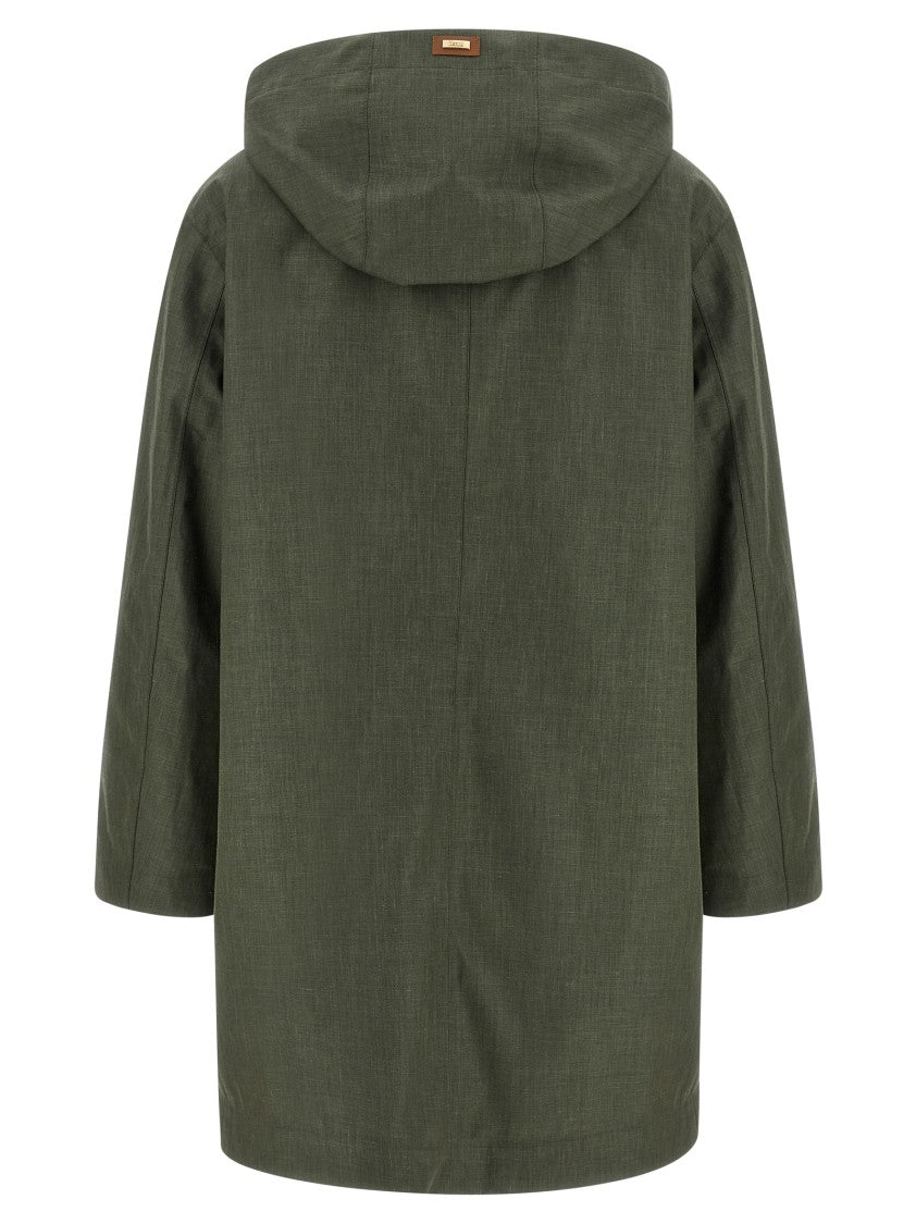 Herno Waterproof Technical Linen Blend Raincoat With Adjustable Waist