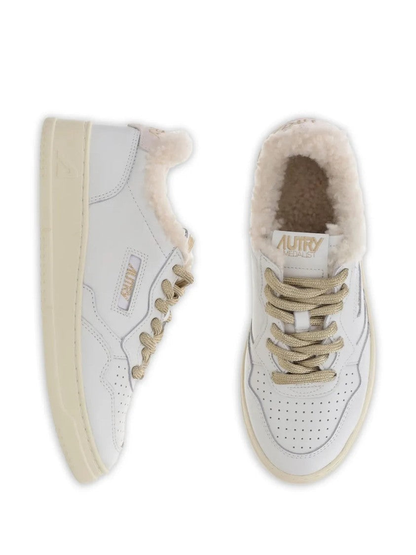 Autry Medalist Shearling-Trimmed Leather Sneakers