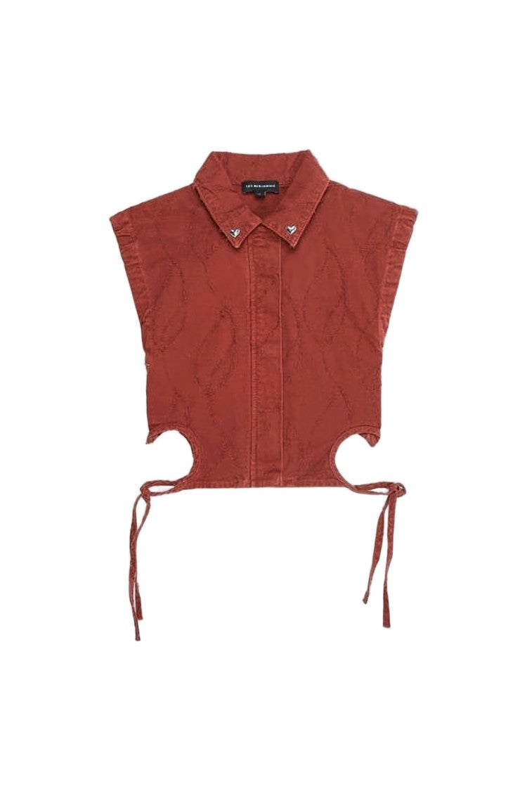 Moschino Textured Brown Cropped Vest With Heart-Shaped Pins