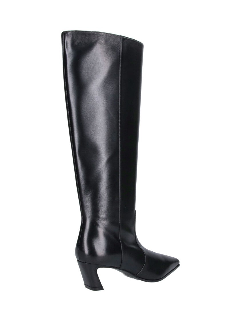 Stuart Weitzman Black Stassi 50 Lambskin Sculptural Tall Boots