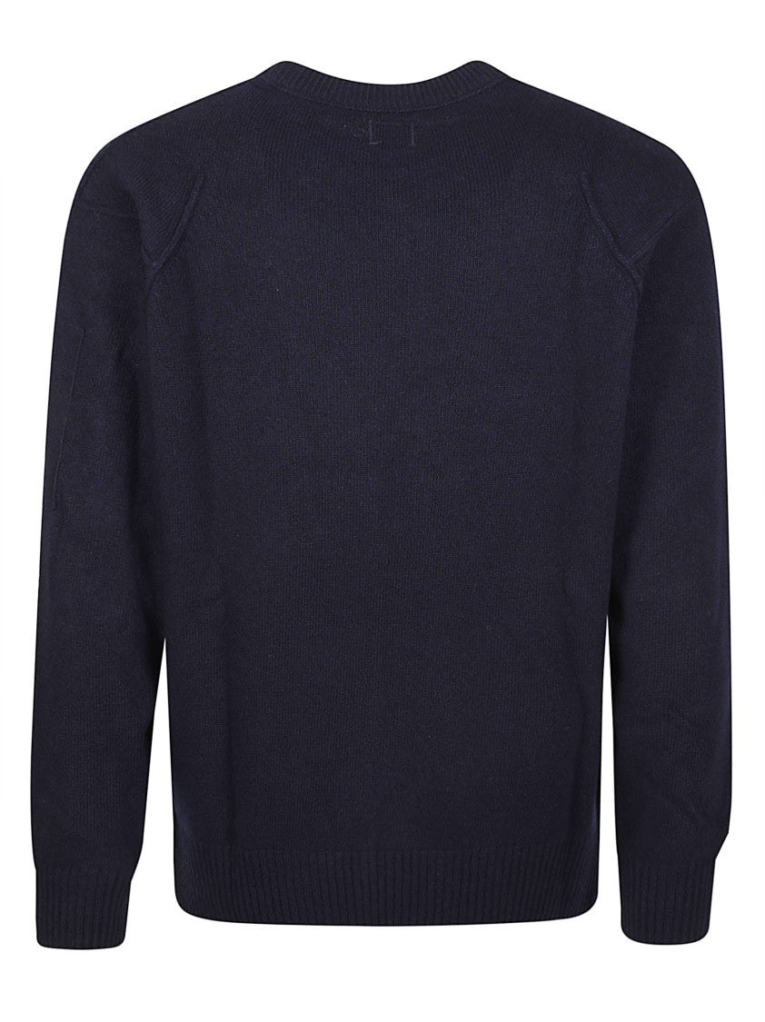 C.P. Company Blue Lens Knitted Crewneck Wool-Blend Sweater