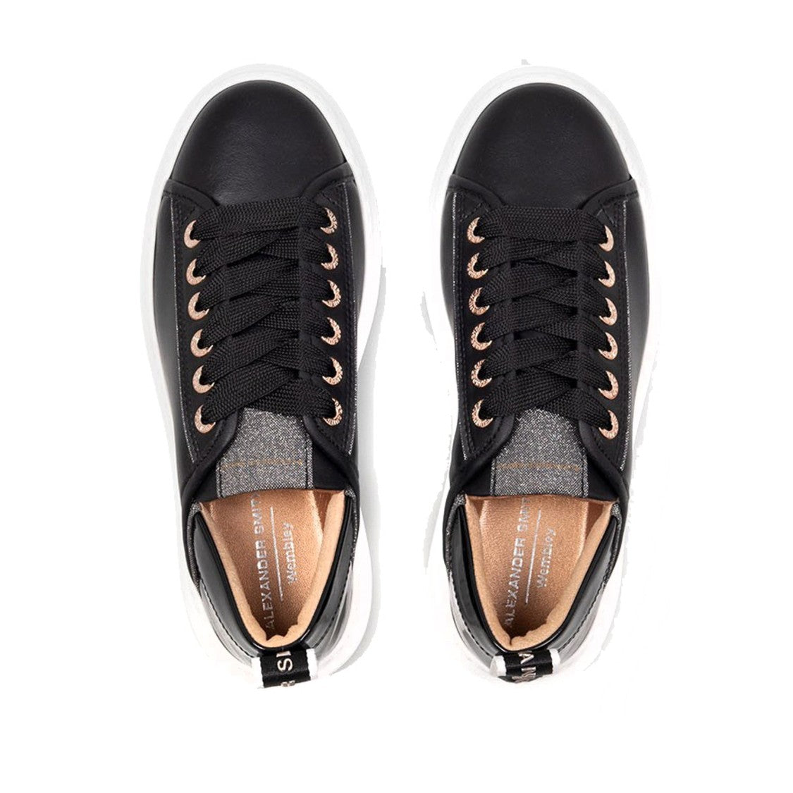 Alexander Smith Black Glossy Accent Bold Sole Leather Sneakers