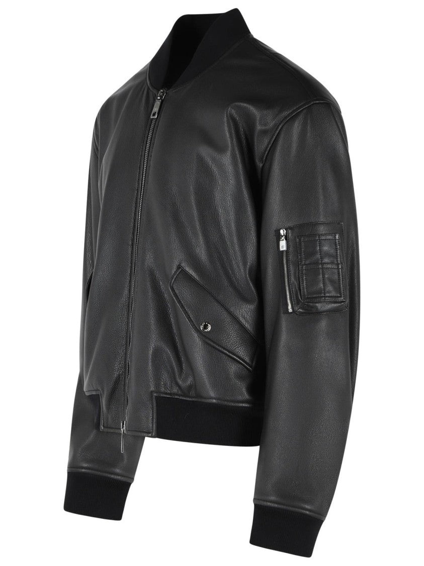 Dolce & Gabbana Black Leather Bomber Jacket