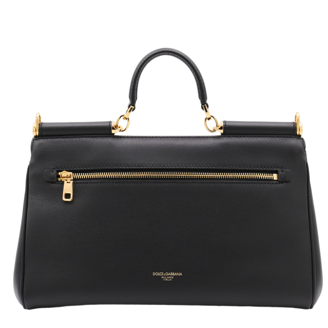 Dolce & Gabbana Structured Black Handbag With Gold-Tone Accents