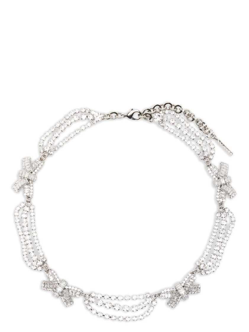 Alessandra Rich Bow Necklace With Crystals And Adjustable Length