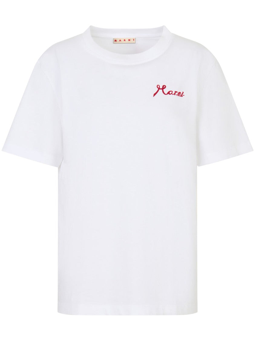Marni Short-Sleeve White T-Shirt With Elegant Embroidered Detail