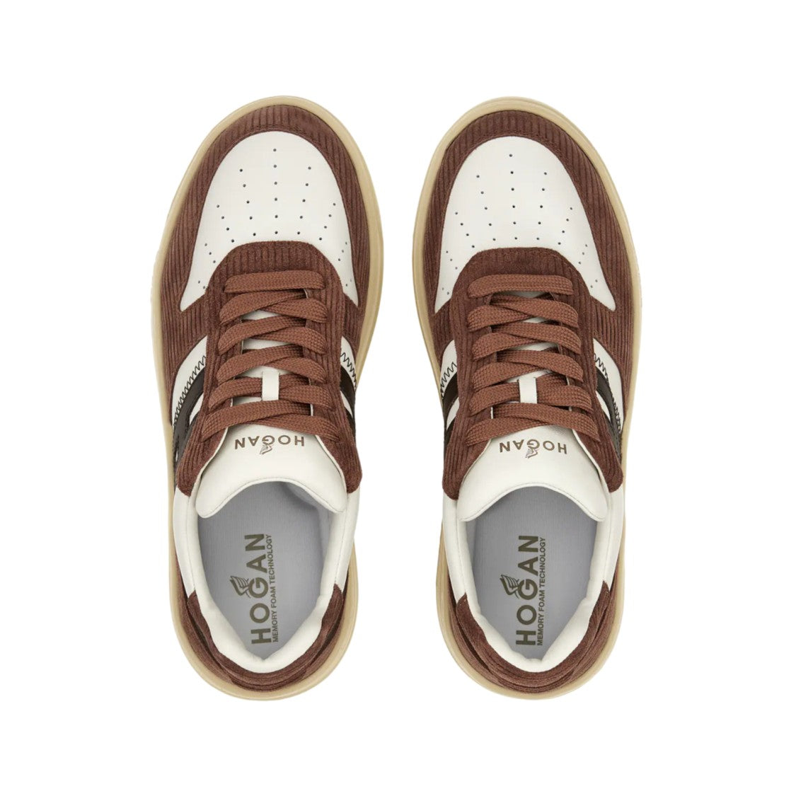 Hogan Textured Brown Corduroy And Leather Sneakers