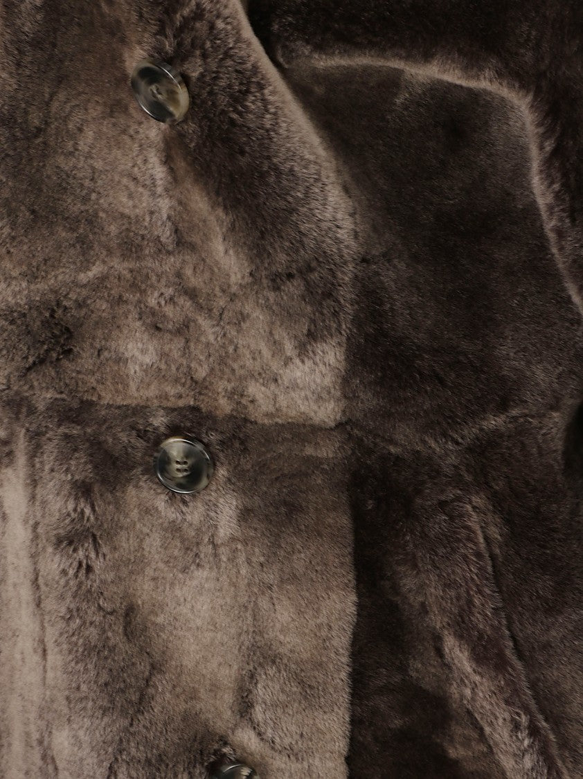 Yves Salomon Double-Breasted Shearling Coat With Plush Texture