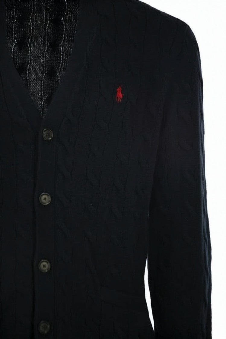 Polo Ralph Lauren Cable Knit Cardigan With Button-Up Front And Embroidered Logo