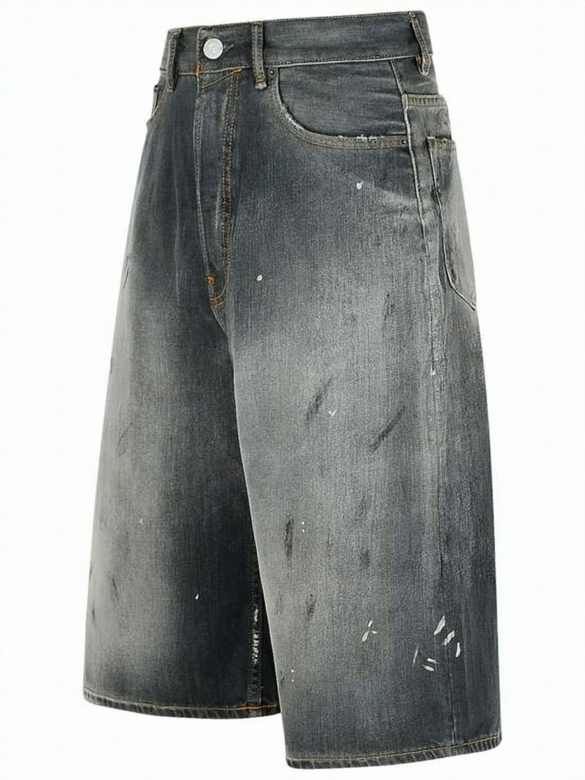 Acne Studios Faded Black Denim Shorts With Distressed Detailing