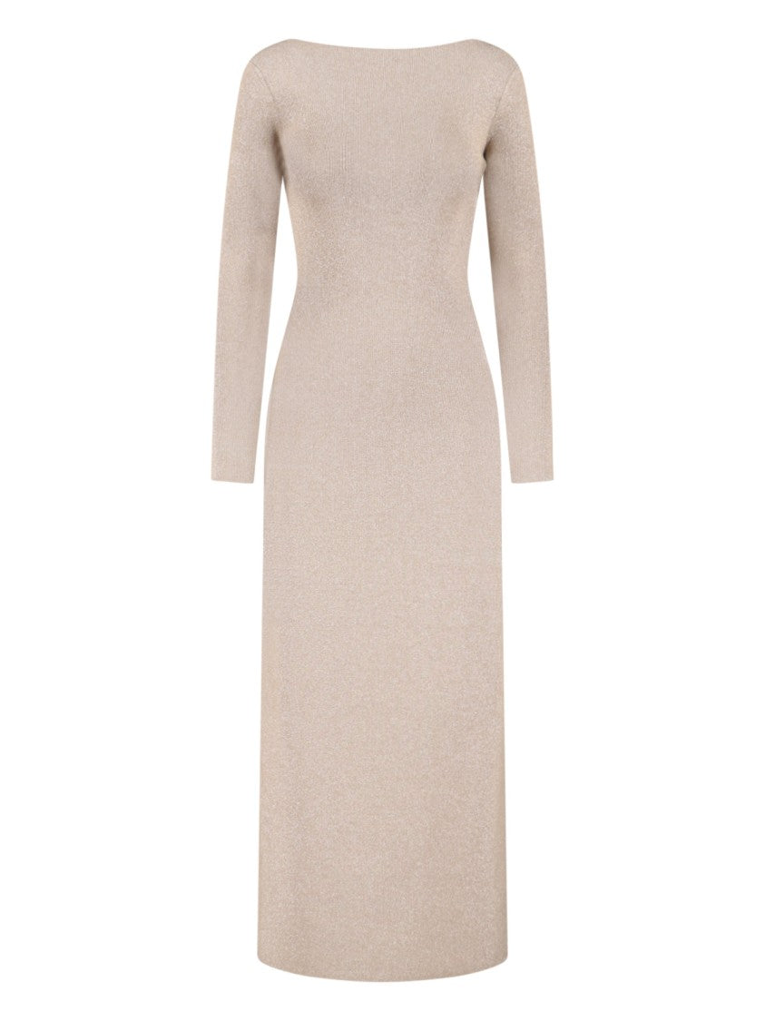 Max Mara Ribbed Maxi Dress With Round Neckline And Deep V-Back