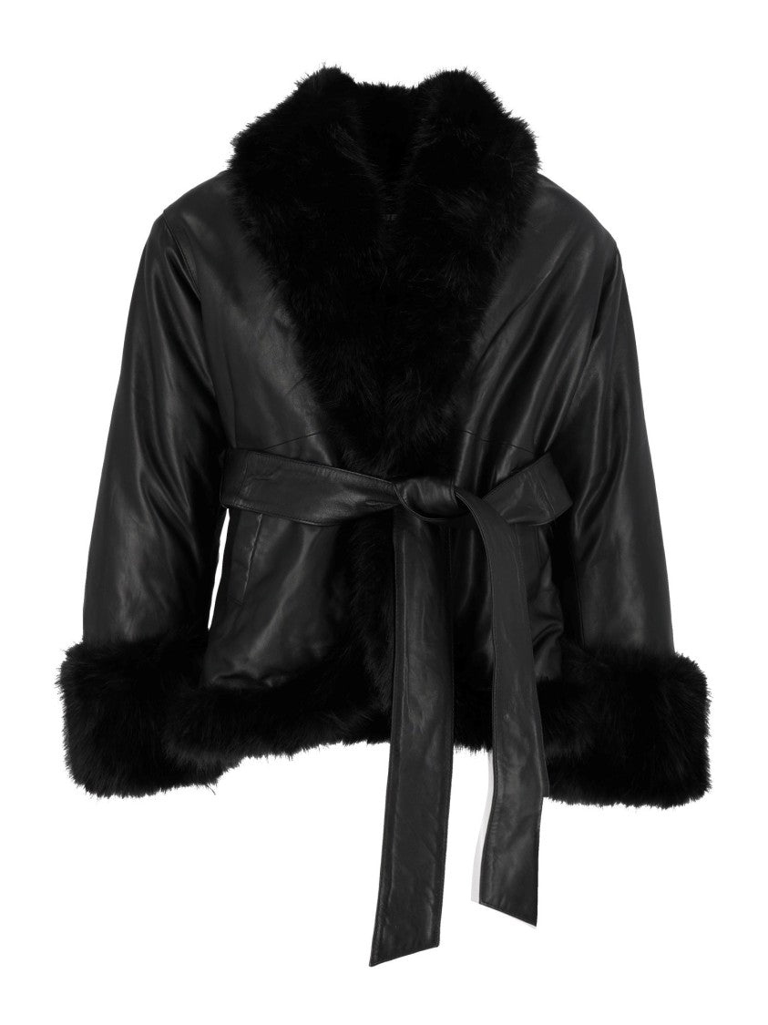 Rotate Black Faux Fur Trim Leather Jacket