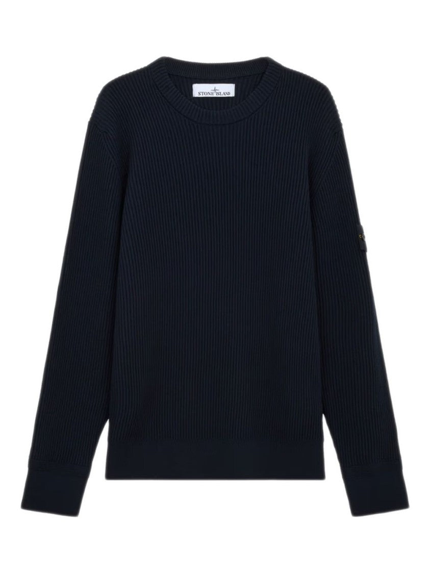 Stone Island Ribbed-Knit Virgin Wool Sweater With Signature Patch