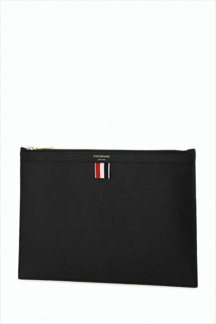Thom Browne Textured Leather Pouch With Rwb Tab