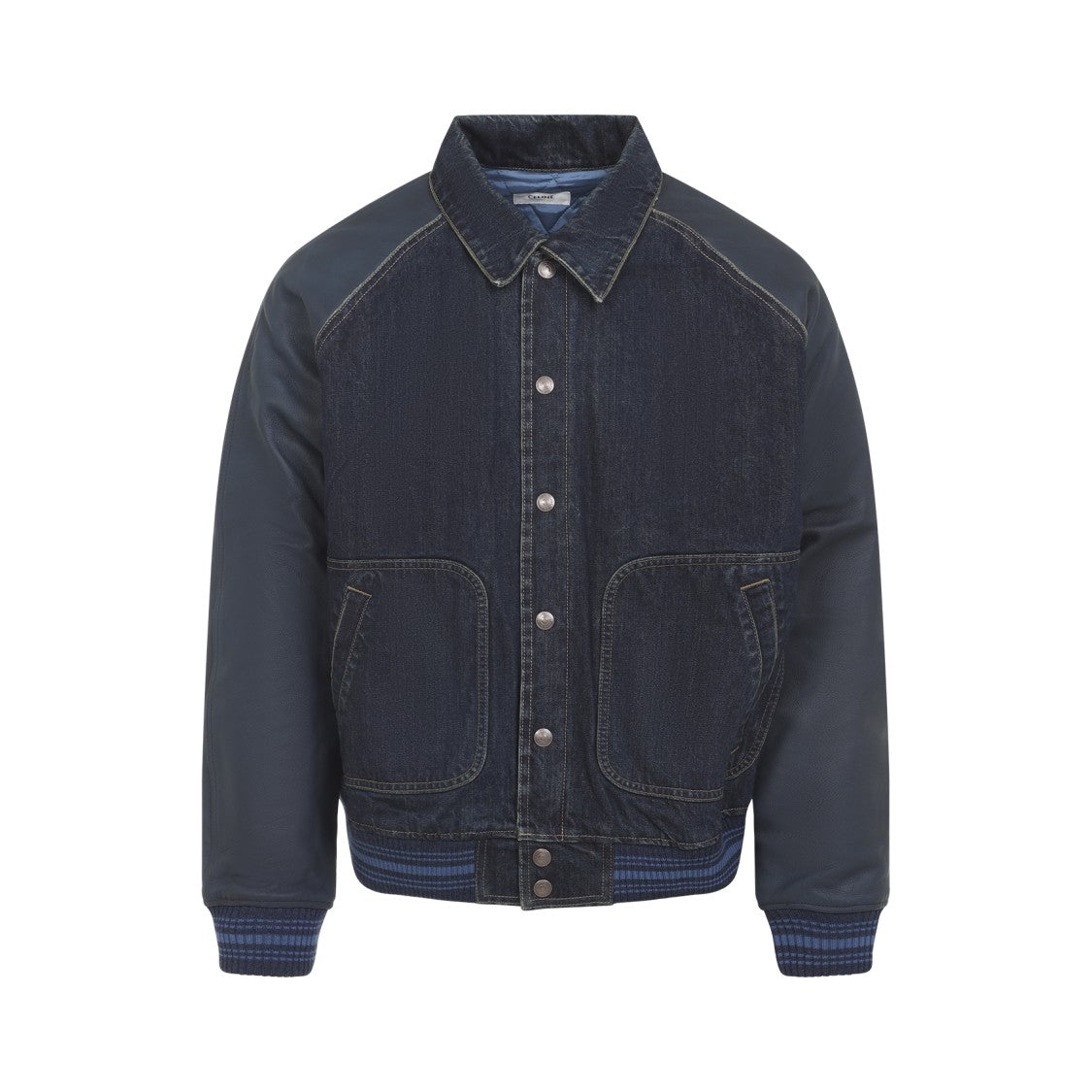 Celine Blue Cotton Denim Teddy Jacket With Leather Sleeves