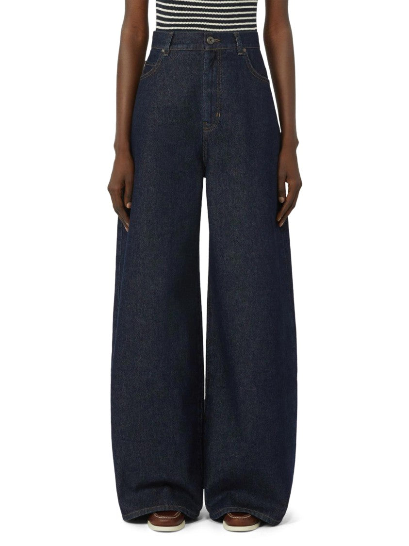 Max Mara Wide-Leg Deep Indigo Denim Pants With High Waist