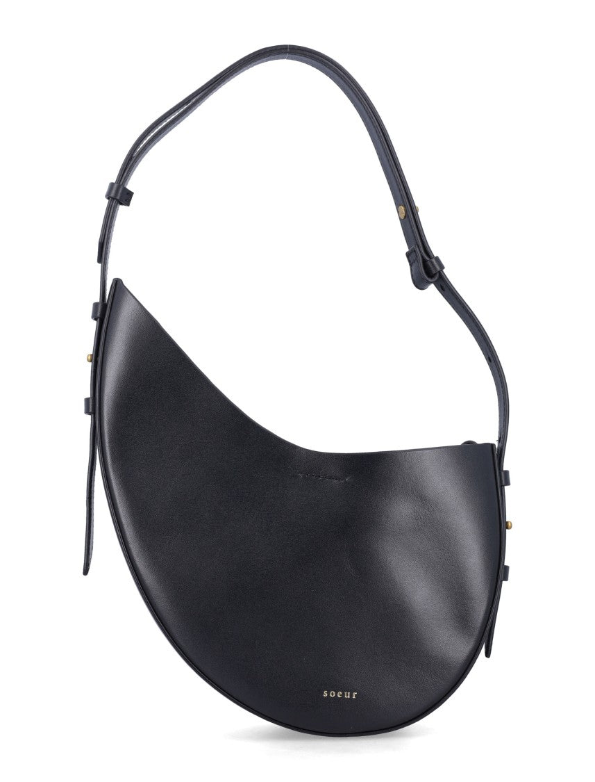 Soeur Wino Large Crescent Moon-Shaped Bag In Smooth Black Leather
