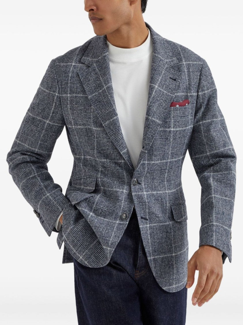 Brunello Cucinelli Checkered Tailored Jacket With Notched Lapel And Buttoned Cuffs