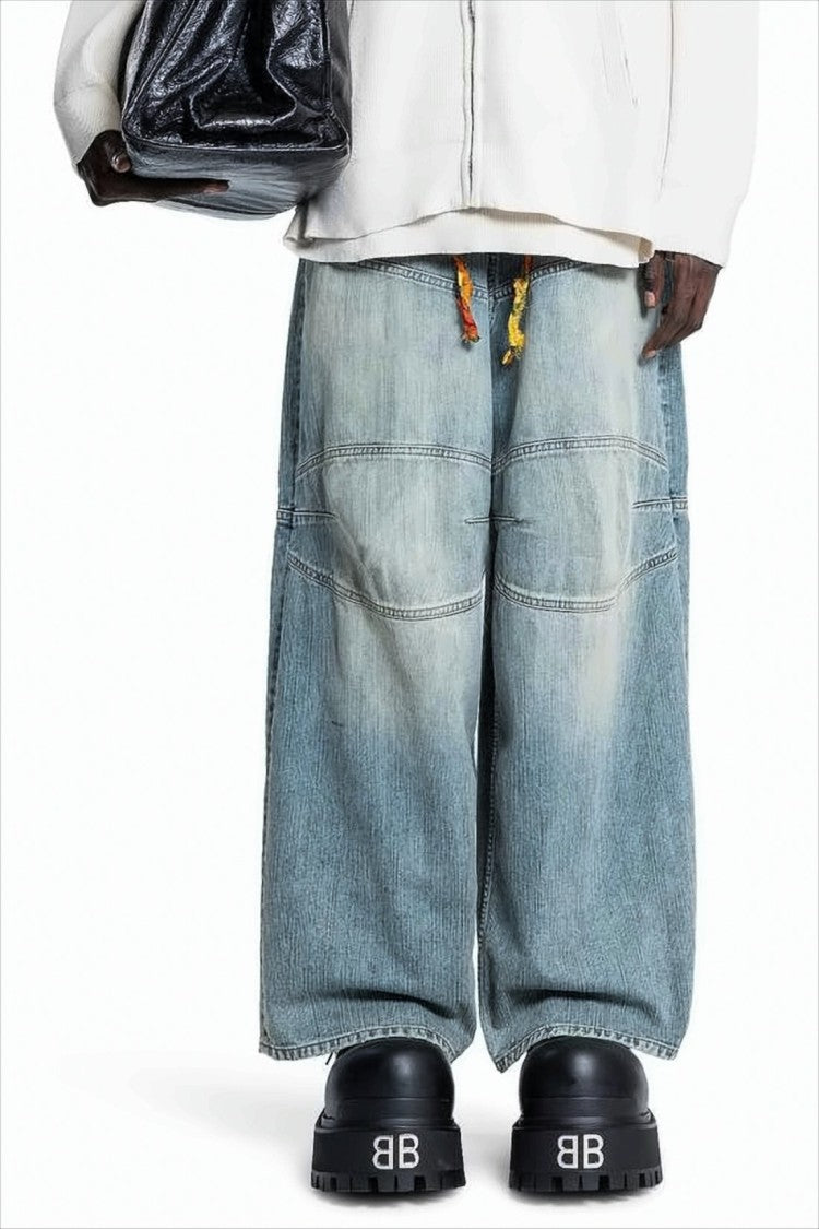 Balenciaga Wide-Leg Denim Pants With Drawstring And Vintage Wash