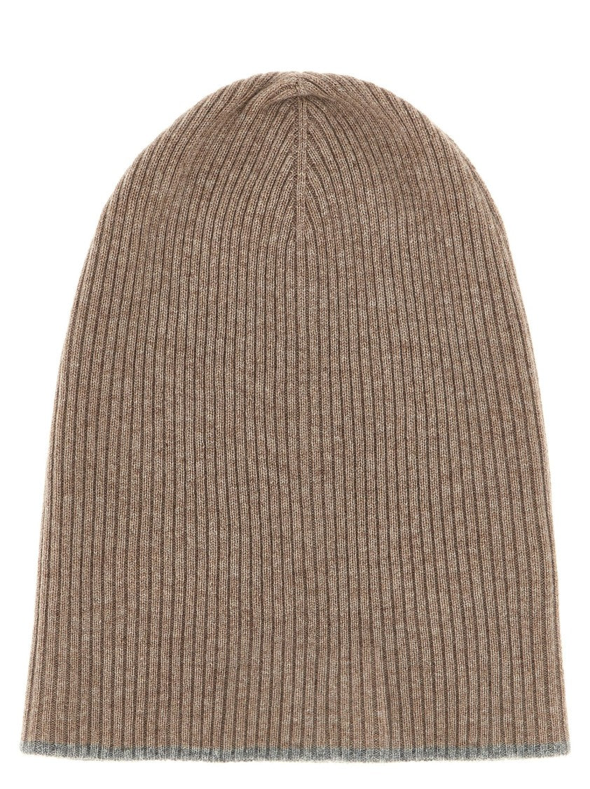 Brunello Cucinelli Ribbed Brown Cashmere Beanie