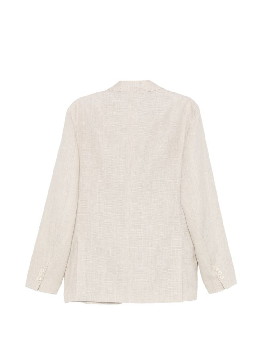 Lardini Beige Notched Lapel Jacket With Elegant Flower-Pin Detail