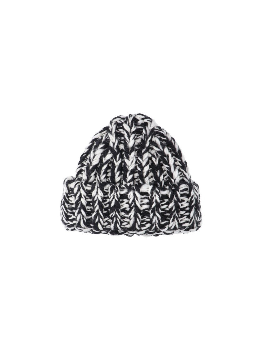 Ami Paris Chunky Knit Beanie With Oversized Cuff And Marled Pattern