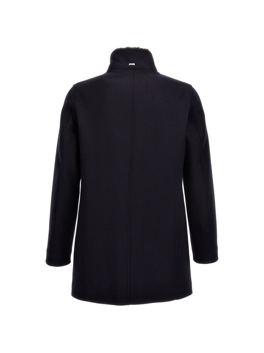 Herno Single-Breasted Coat Removable Fur Collar Zip