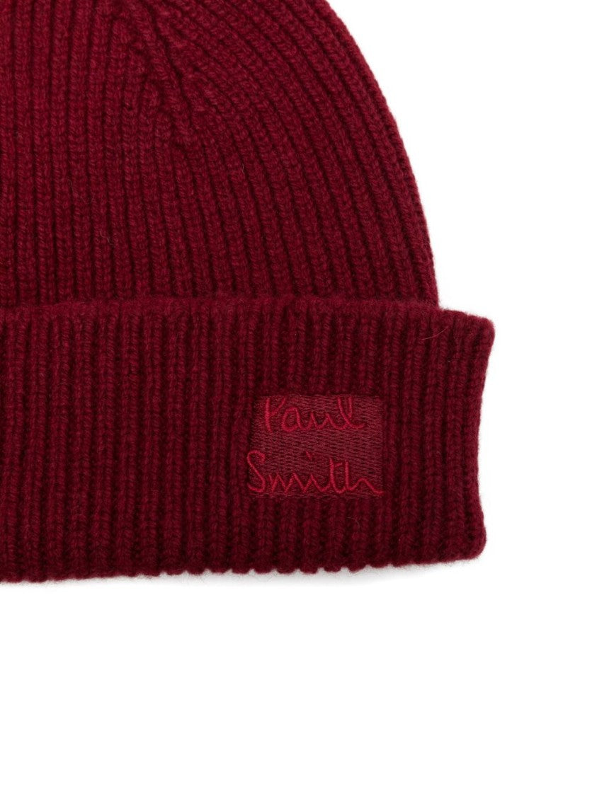 Paul Smith Ribbed Knit Beanie Hat In Rich Bordeaux