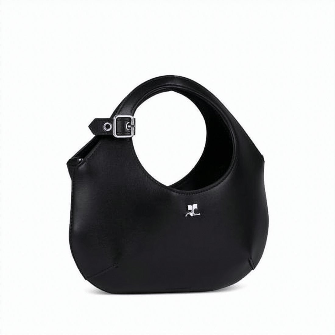 Courrèges Rounded Calf Leather Shoulder Bag With Circular Handle Cutout