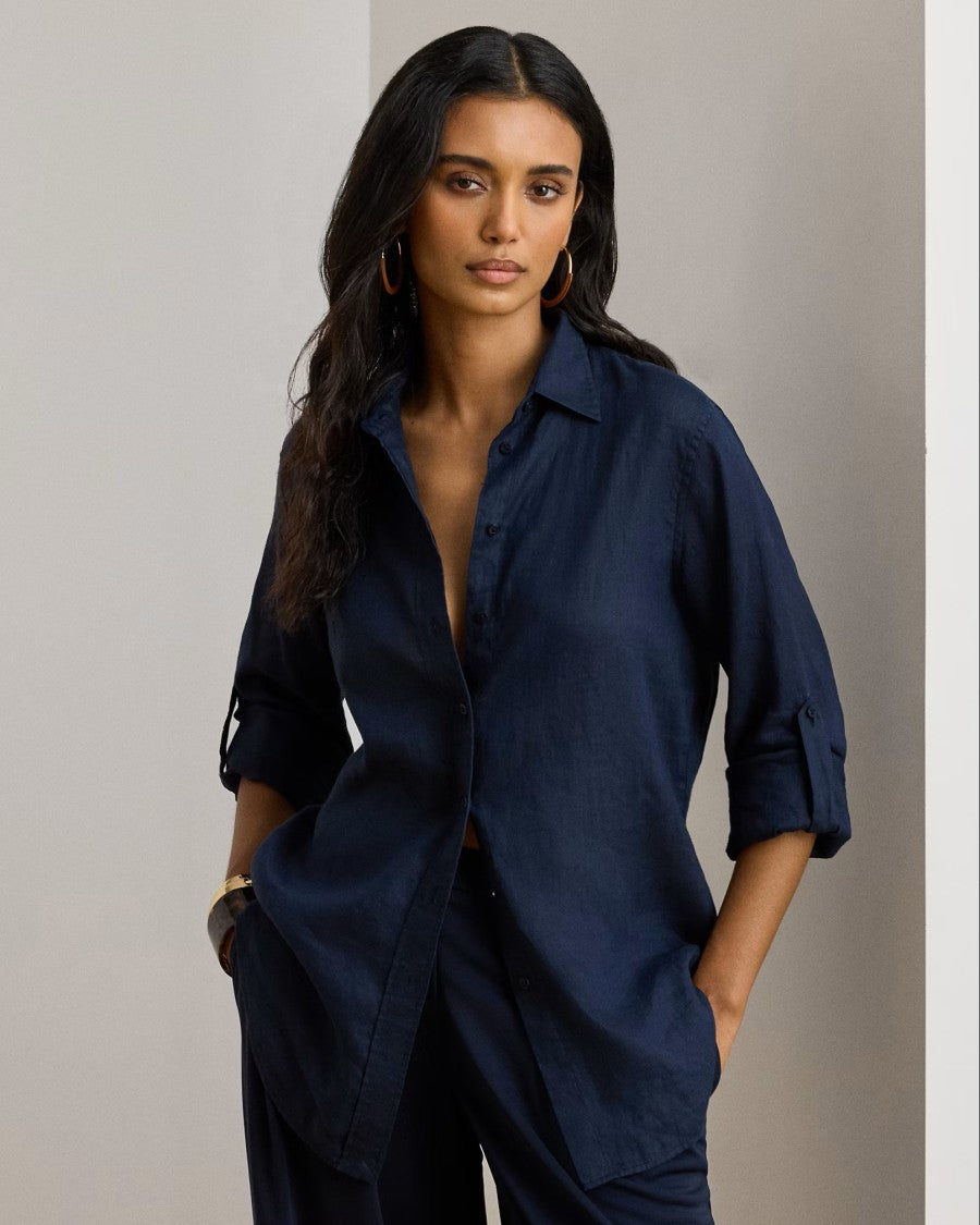 Lauren Ralph Lauren Blue Tissue Linen Button Shirt