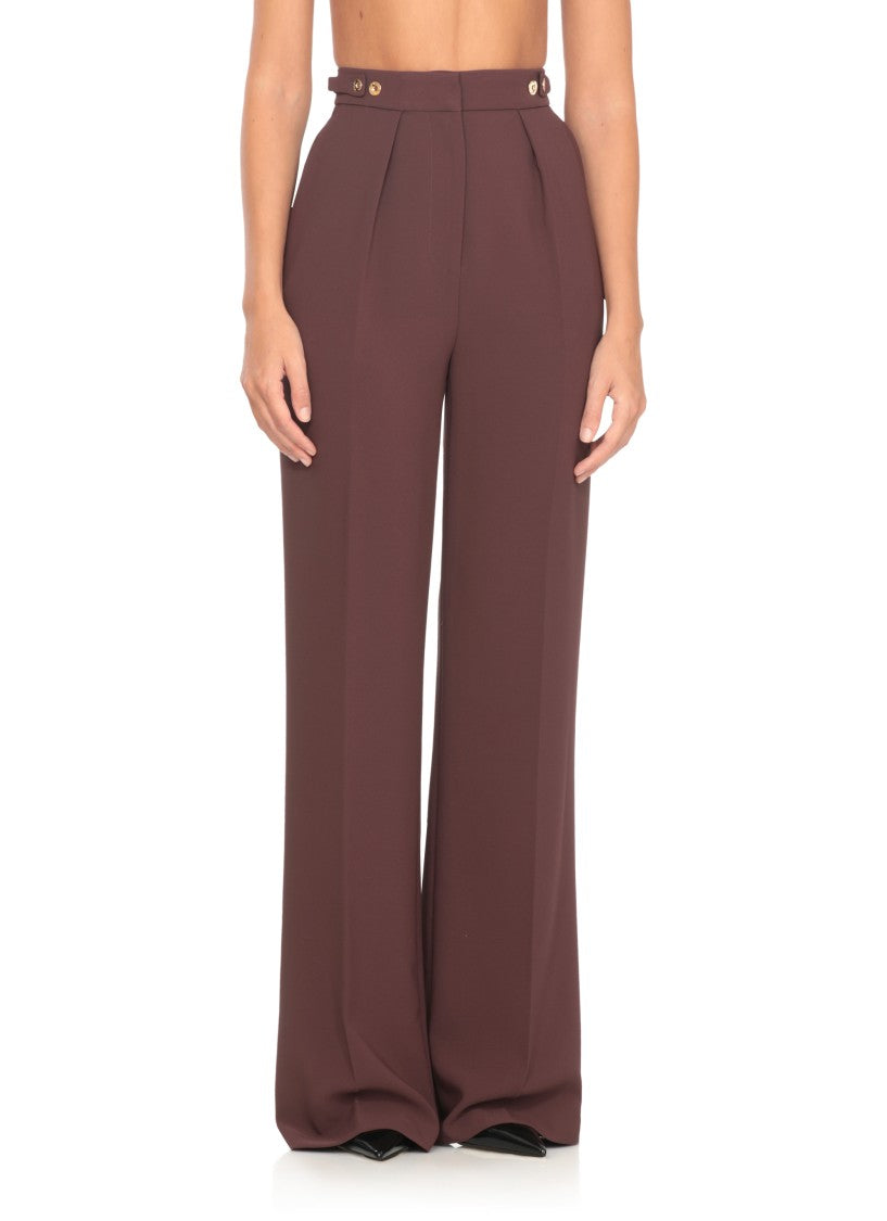 Elisabetta Franchi Bordeaux Wide-Leg Trousers With Tailored Front Pleats