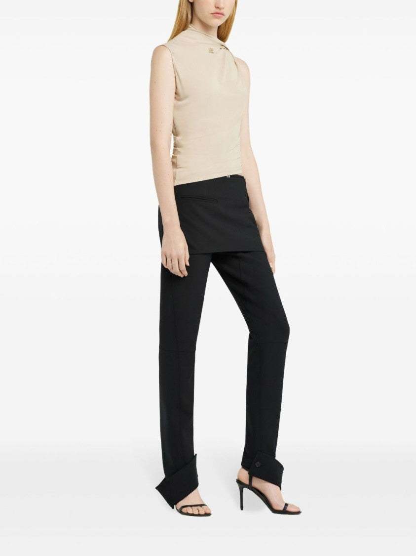 Courrèges Beige Asymmetric Logo Patch Sleeveless Top