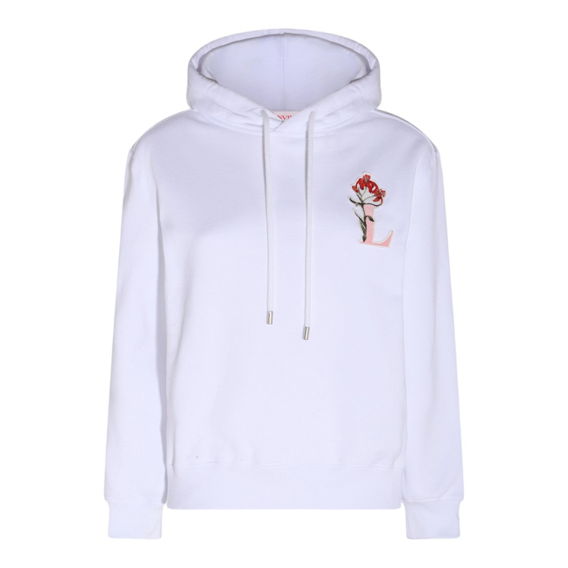 Lanvin White Hooded Sweatshirt With Floral Embroidery And Rabbit Illustration