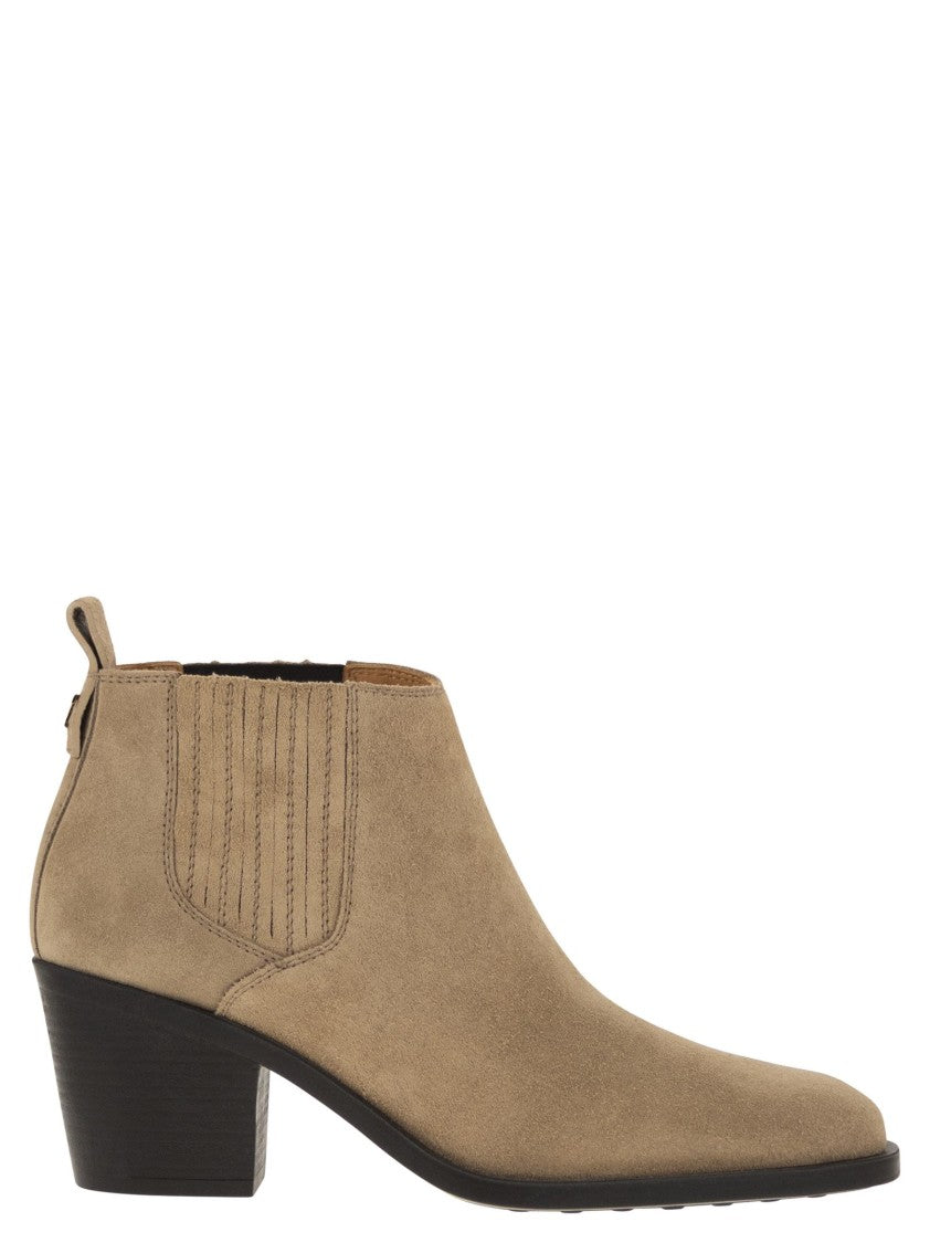 Tod's Suede Calfskin Ankle Boot With Elastic Inserts